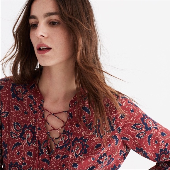 Madewell Laceup Assam Floral Dress - S - Picture 6 of 8